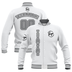 Chaquetas universitarias impermeables blancas y grises personalizadas con nombre-número y logotipo bordados a medida