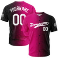 Camiseta de béisbol con dise?o personalizado estampado completo en rosa fucsia y negro