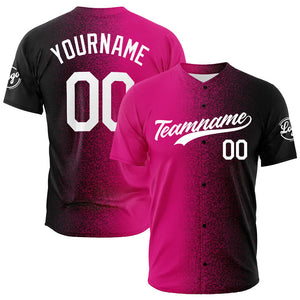 Camiseta de béisbol con dise?o personalizado estampado completo en rosa fucsia y negro