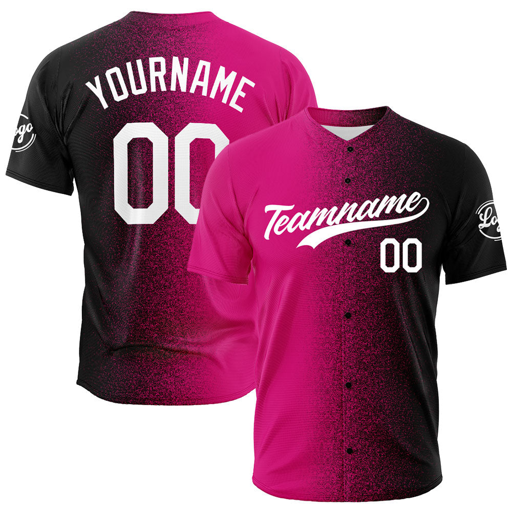 Camiseta de béisbol con dise?o personalizado estampado completo en rosa fucsia y negro