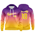 Sudadera con capucha personalizada con degradado para hombre-mujer-niña o niño Estampa tu logotipo-nombre o número en color morado y amarillo