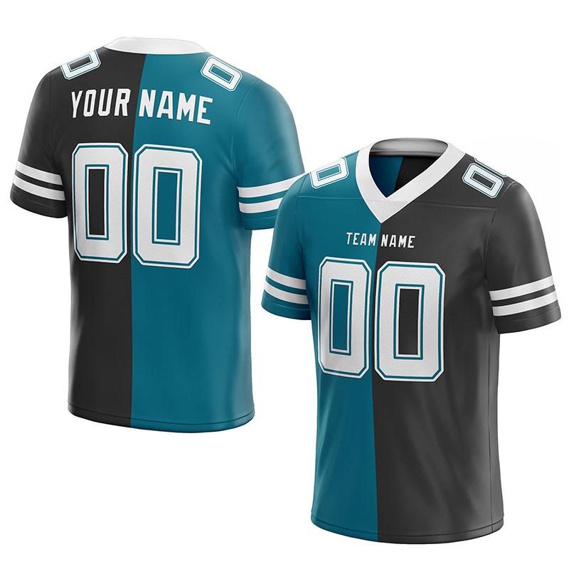 custom authentic split fashion football jersey black-teal-white mesh