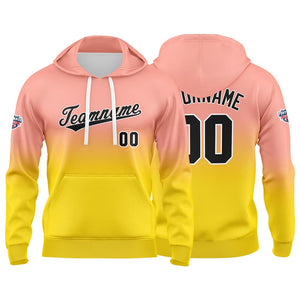 Sudadera con capucha personalizada con degradado para hombre-mujer-niña o niño Estampa tu logotipo-nombre o número en rosa claro y amarillo