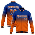 Chaqueta universitaria personalizada estilo Letterman para hombres-mujeres y jóvenes-color azul rey y naranja