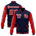 Chaqueta universitaria personalizada estilo Letterman para hombres-mujeres y jóvenes-color azul marino y rojo