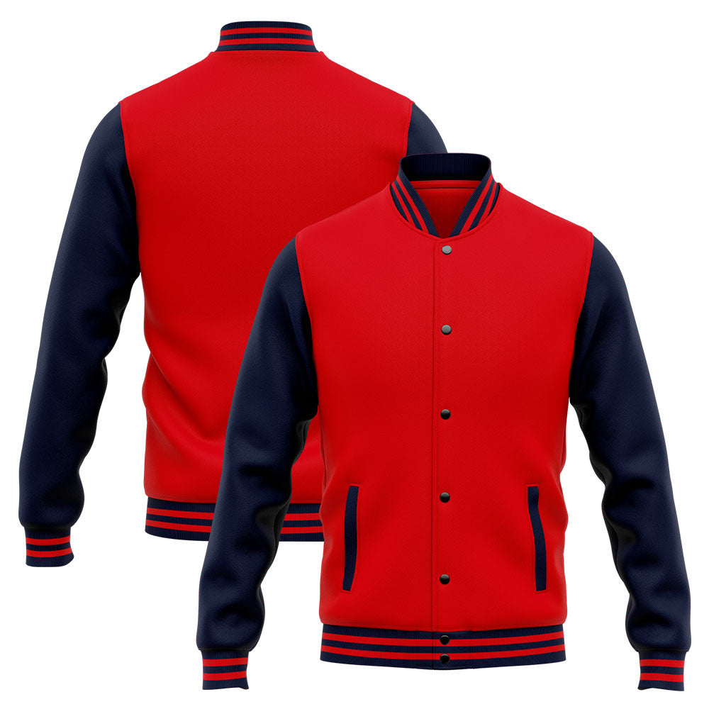 Chaqueta universitaria personalizada estilo Letterman para hombres-mujeres y jóvenes-color azul marino y rojo