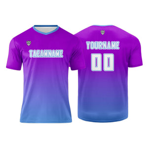 Conjunto personalizado de camiseta de uniforme morado y azul para niños y adultos