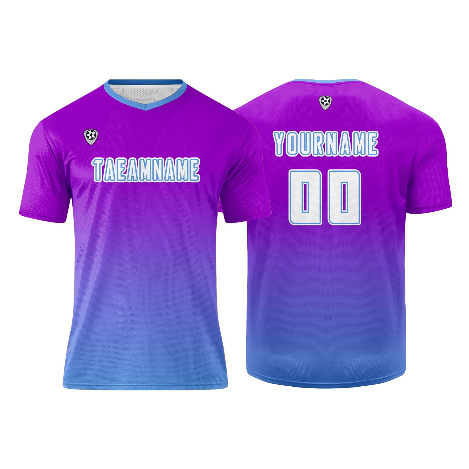 Conjunto personalizado de camiseta de uniforme morado y azul para niños y adultos