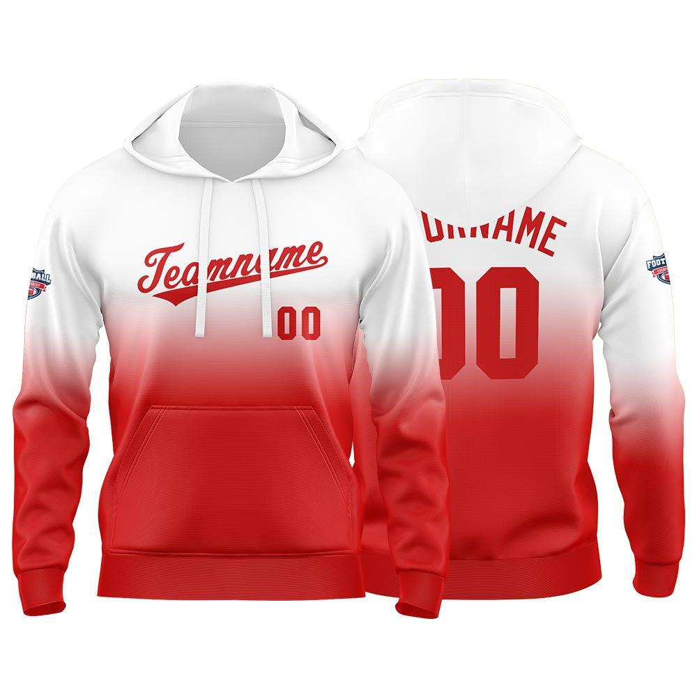 Sudadera con capucha degradada personalizada para hombre-mujer-niña o niño Estampa tu logotipo-nombre o número en rojo