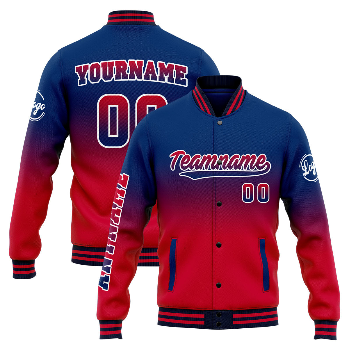 Chaqueta universitaria personalizada estilo Letterman para hombres-mujeres y jóvenes-color azul marino y rojo