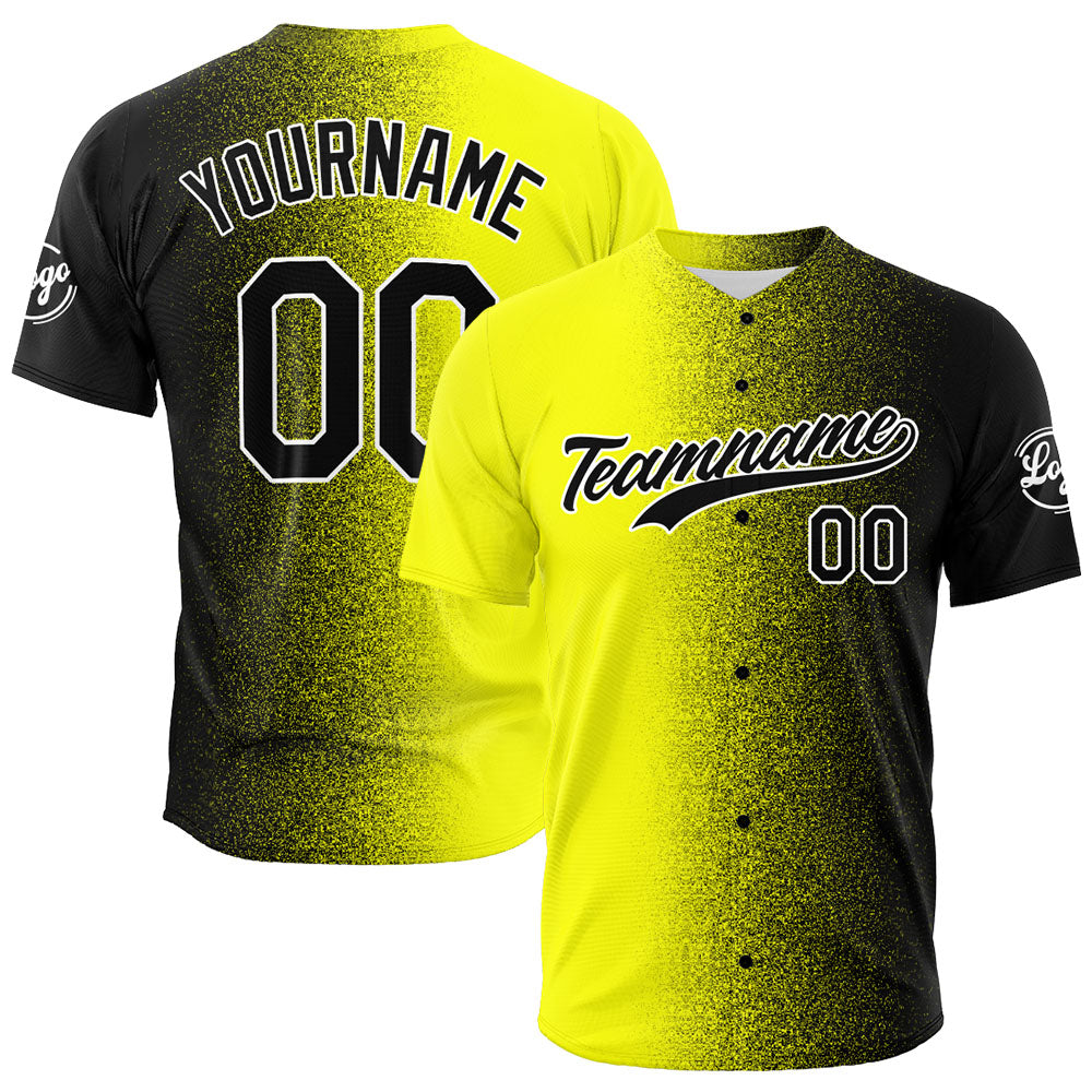 Camiseta de béisbol con dise?o personalizado estampado completo en amarillo y negro
