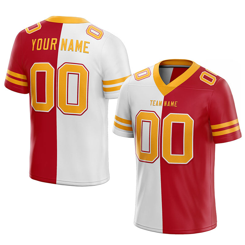 custom authentic split fashion football jersey red-yellow-white mesh