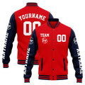 Chaqueta universitaria personalizada estilo Letterman para hombres-mujeres y jóvenes-color azul marino y rojo
