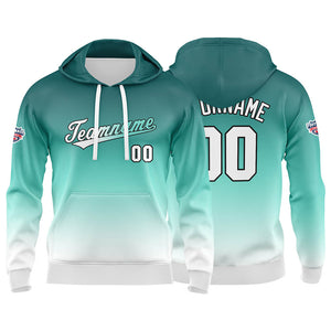 Sudadera con capucha personalizada con degradado para hombre-mujer-niña o niño Estampa tu logotipo-nombre o número en blanco y verde