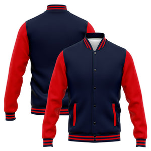 Chaqueta universitaria personalizada estilo Letterman para hombres-mujeres y jóvenes-color azul marino y rojo
