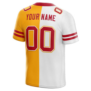 custom authentic split fashion football jersey red-white-yellow mesh