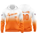 Sudadera con capucha personalizada con degradado para hombre-mujer-niña o niño Estampa tu logotipo-nombre o número en blanco y naranja