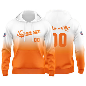 Sudadera con capucha personalizada con degradado para hombre-mujer-niña o niño Estampa tu logotipo-nombre o número en blanco y naranja