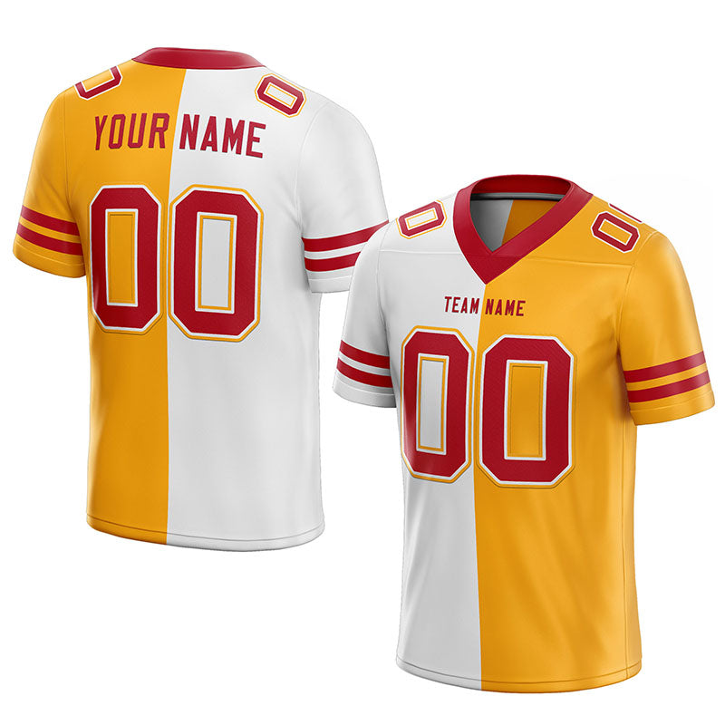 custom authentic split fashion football jersey red-white-yellow mesh