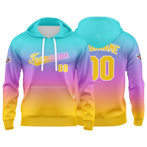 Sudadera con capucha personalizada con degradado para hombre-mujer-niña o niño Estampa tu logotipo-nombre o número en azul-morado o naranja