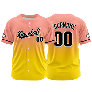 Camiseta de béisbol con dise?o personalizado estampado completo en rosa claro y amarillo