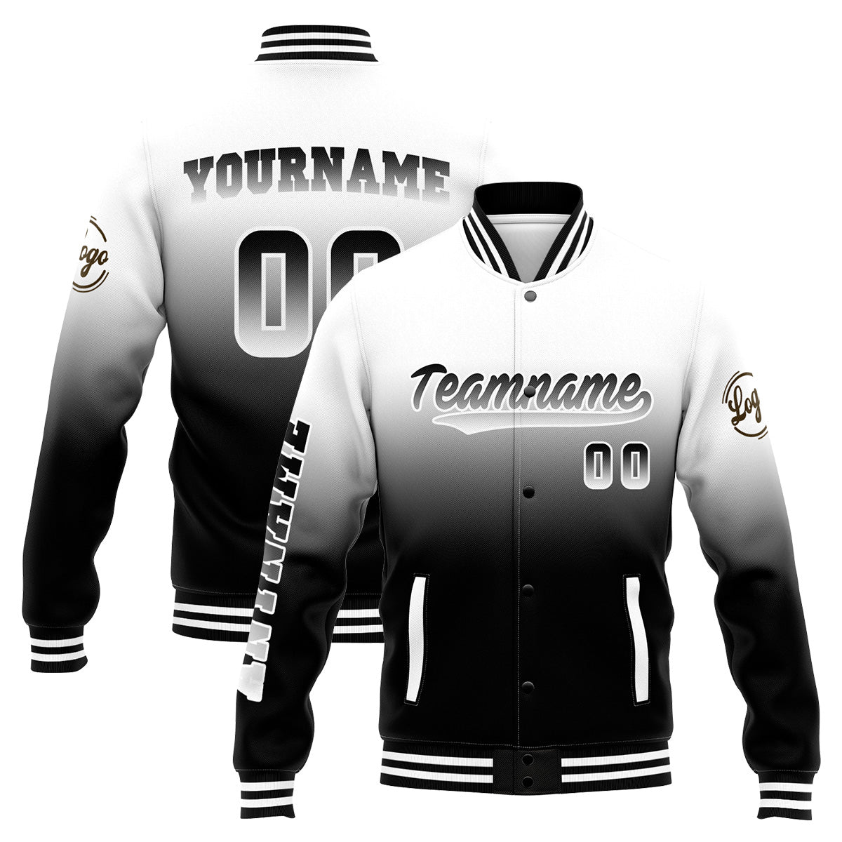 Chaqueta universitaria personalizada estilo Letterman para hombres-mujeres y jóvenes-color blanco y negro