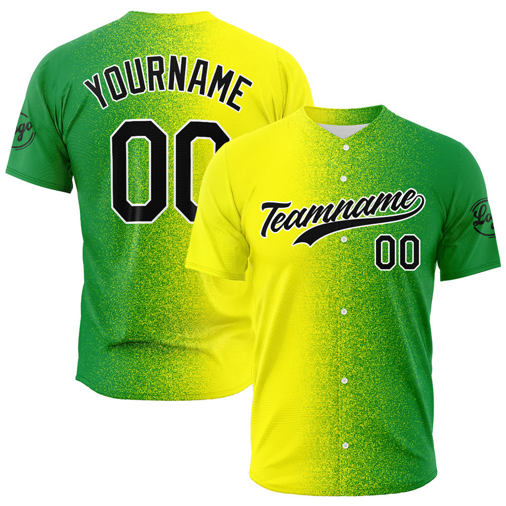 Camiseta de béisbol con dise?o personalizado estampado completo en amarillo y verde