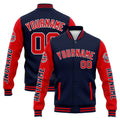 Chaqueta universitaria personalizada estilo Letterman para hombres-mujeres y jóvenes-color azul marino y rojo