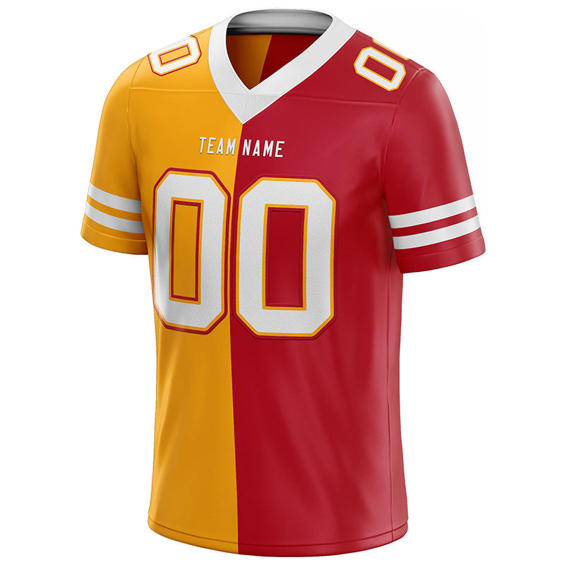 custom authentic split fashion football jersey red-yellow-white mesh