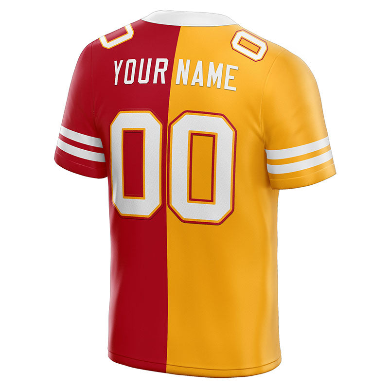 custom authentic split fashion football jersey red-yellow-white mesh