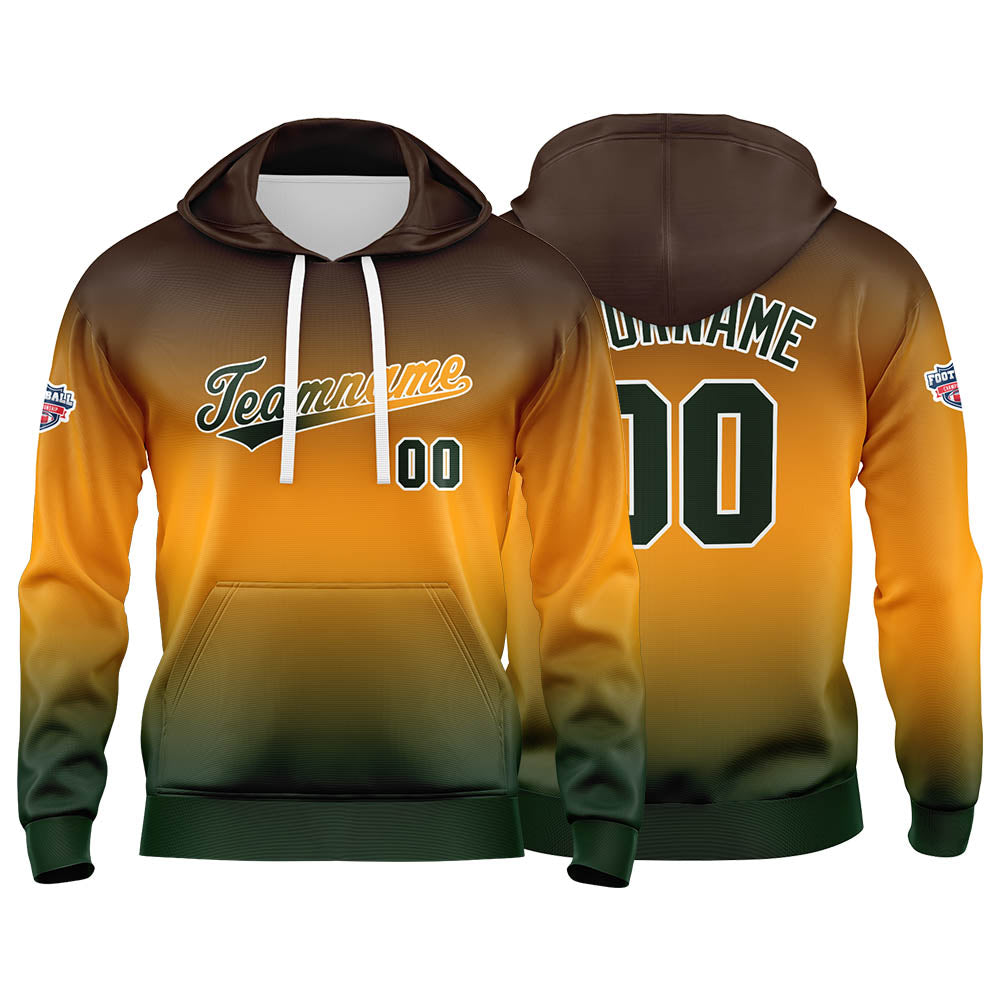 Sudadera con capucha personalizada con degradado para hombre-mujer-niña o niño Estampa tu logotipo-nombre o número en color naranja y verde