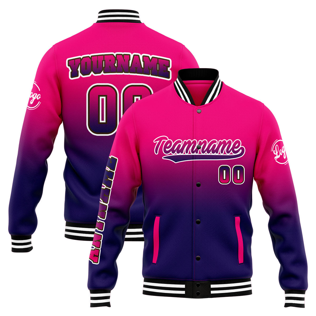 Chaqueta universitaria personalizada estilo Letterman para hombres-mujeres y jóvenes-color rosa y morado oscuro