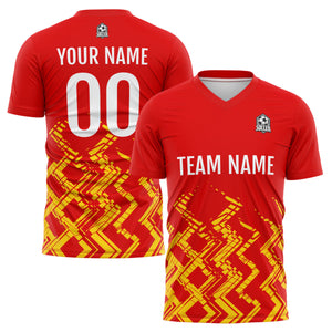 Conjunto personalizado de camiseta de uniforme rojo y naranja para niños y adultos