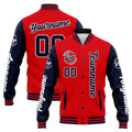 Chaqueta universitaria personalizada estilo Letterman para hombres-mujeres y jóvenes-color azul marino y rojo