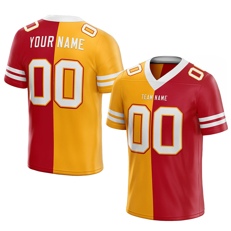 custom authentic split fashion football jersey red-yellow-white mesh
