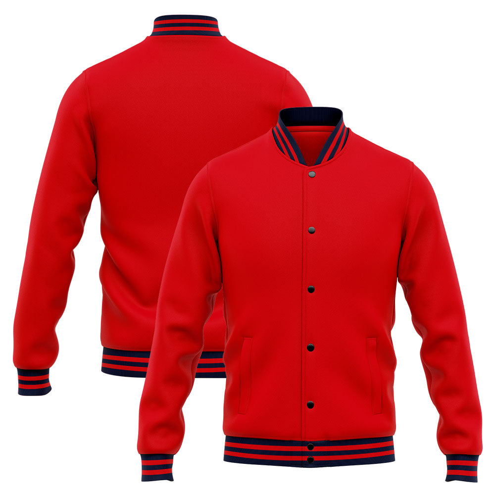 Chaqueta universitaria personalizada estilo Letterman para hombres-mujeres y jóvenes-color azul marino y rojo