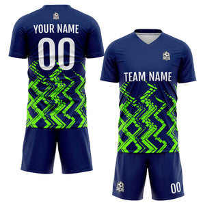 Conjunto personalizado de camiseta de uniforme azul marino y verde neón para niños y adultos