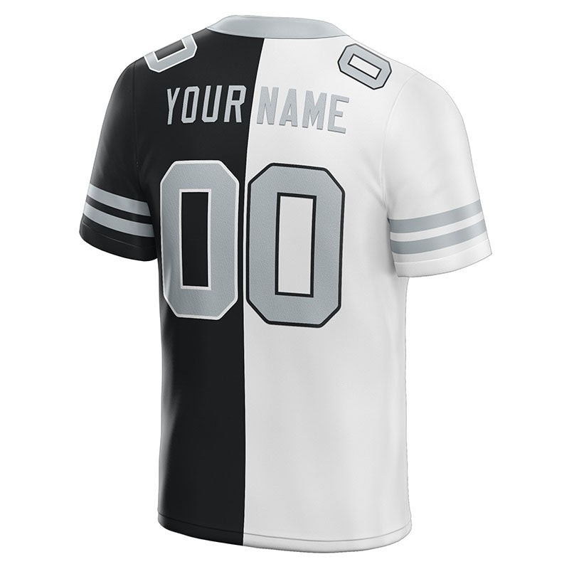 custom authentic split fashion football jersey black-white-gray mesh