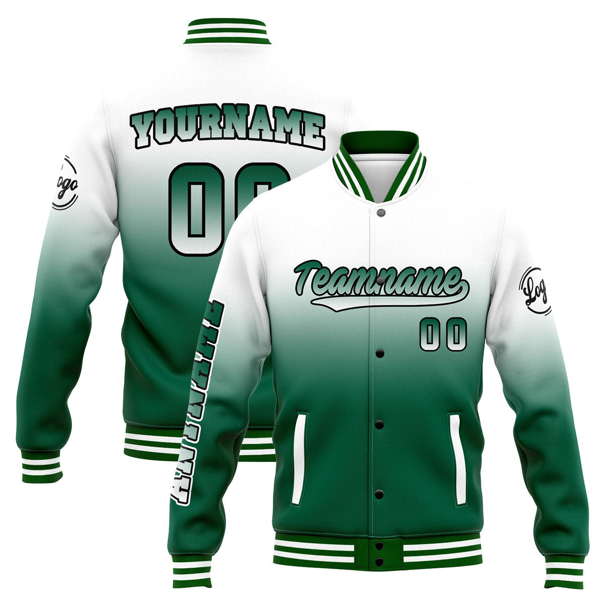 Chaqueta universitaria personalizada estilo Letterman para hombres-mujeres y jóvenes-color blanco y verde