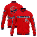 Chaqueta universitaria personalizada estilo Letterman para hombres-mujeres y jóvenes-color azul marino y rojo
