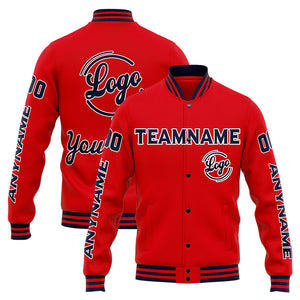 Chaqueta universitaria personalizada estilo Letterman para hombres-mujeres y jóvenes-color azul marino y rojo