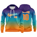 Sudadera con capucha personalizada con degradado para hombre-mujer-niña o niño Estampa tu logotipo-nombre o número en azul claro y naranja