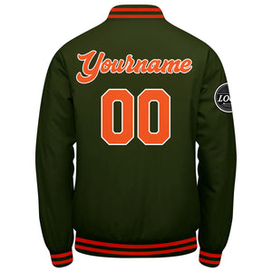 Chaqueta universitaria personalizada estilo Letterman para hombres-mujeres y jóvenes-color verde oliva y naranja