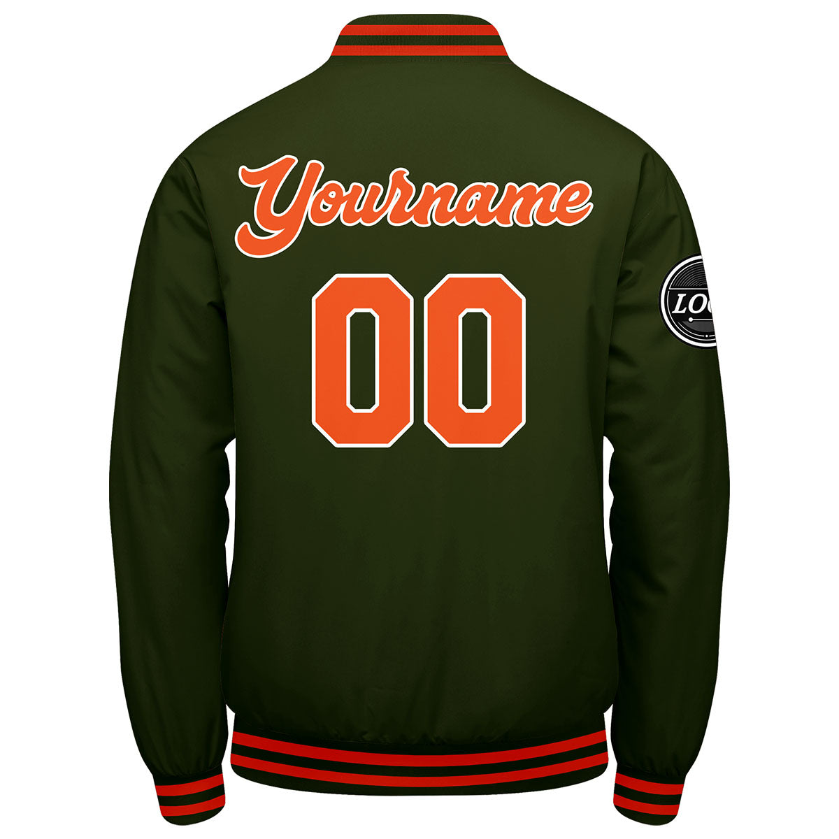 Chaqueta universitaria personalizada estilo Letterman para hombres-mujeres y jóvenes-color verde oliva y naranja