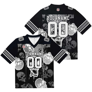 Camiseta de fútbol personalizada con nombre y número del equipo impresos y bordados-estilo grafiti con calavera -Gris