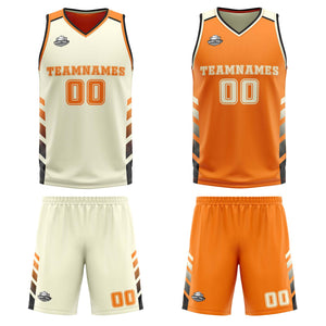 Traje de baloncesto reversible personalizado en crema-naranja y negro para adultos y niños