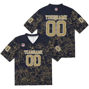 Camiseta de fútbol personalizada con nombre y número del equipo bordados-color negro y dorado