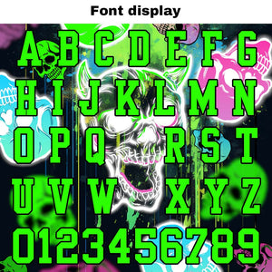 Camiseta de fútbol personalizada con nombre y número del equipo bordados y estampado de calavera estilo grafiti -Verde neón