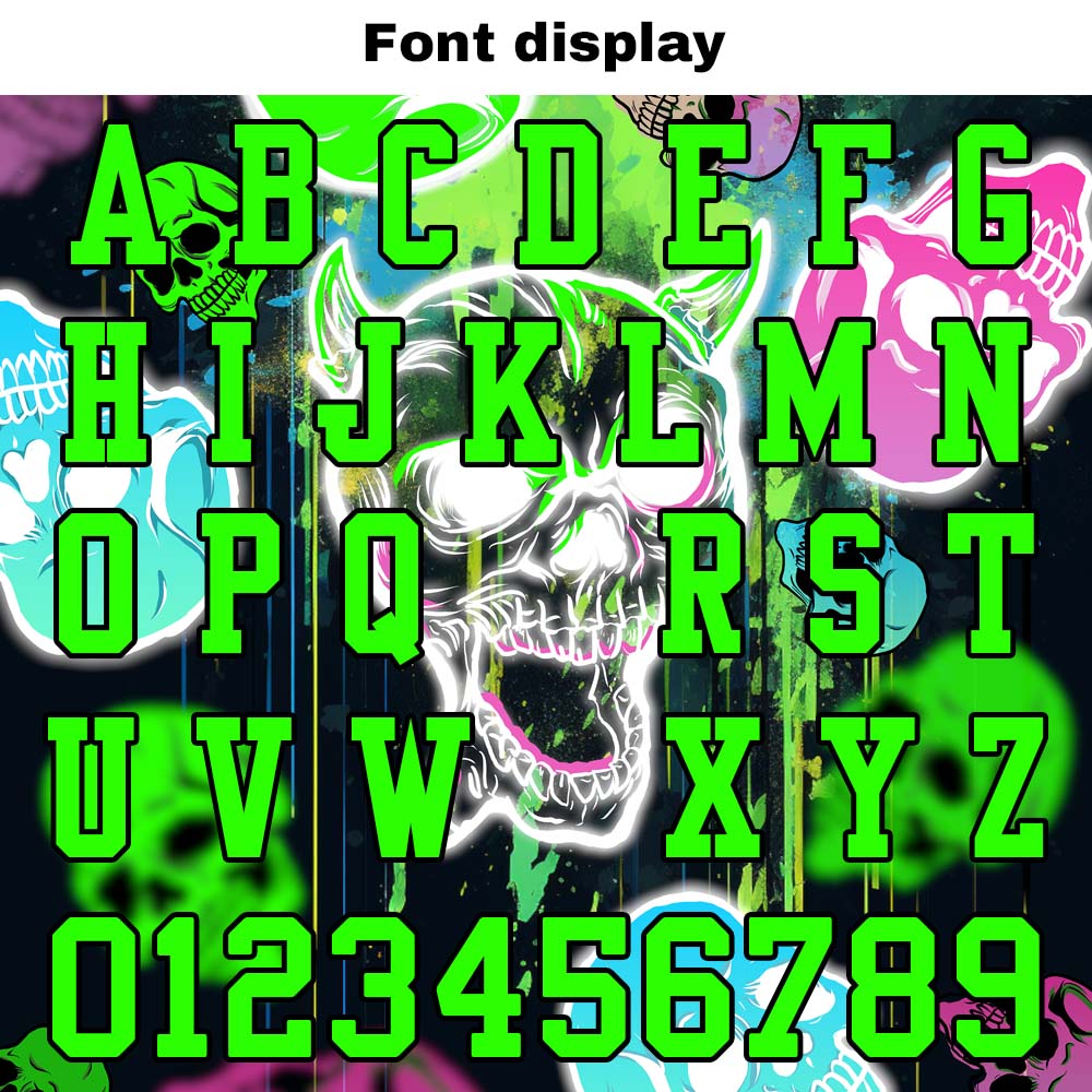 Camiseta de fútbol personalizada con nombre y número del equipo bordados y estampado de calavera estilo grafiti -Verde neón