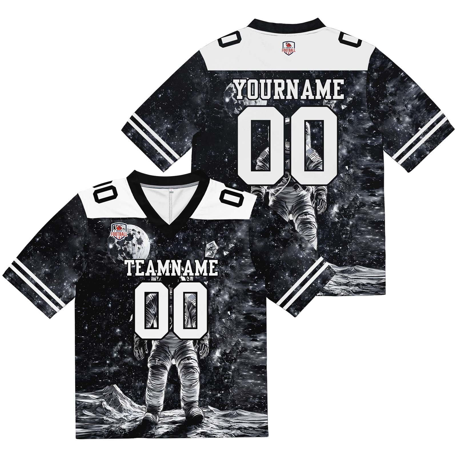 Camiseta de fútbol personalizada con nombre y número del equipo impresos y bordados-en blanco y negro